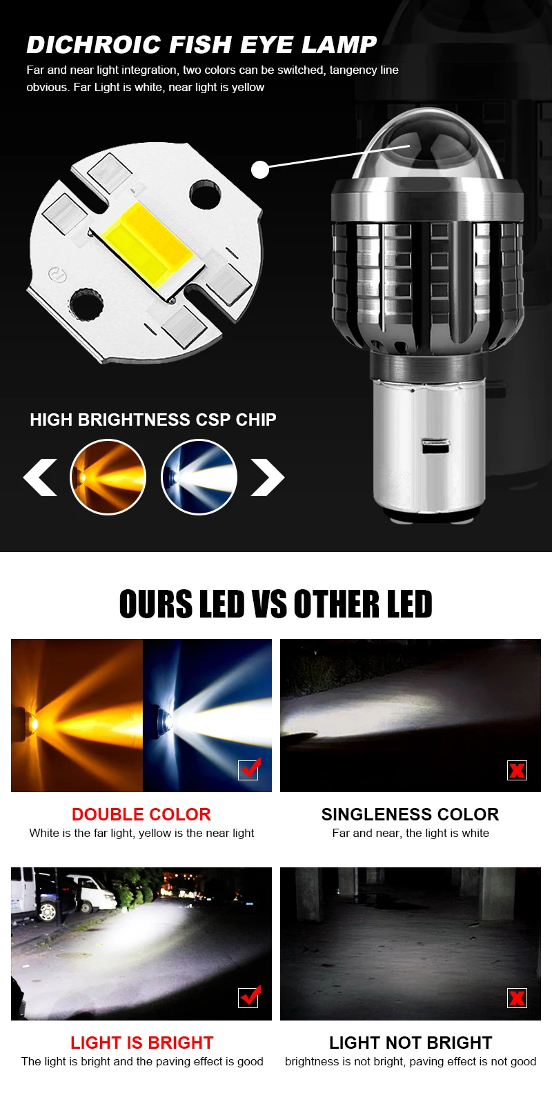 Новый дизайн, светодиодные фары H4, лампа переменного/постоянного тока H4, светодиодные линзы проектора для мотоцикла, двухцветные фары, противотуманные фары