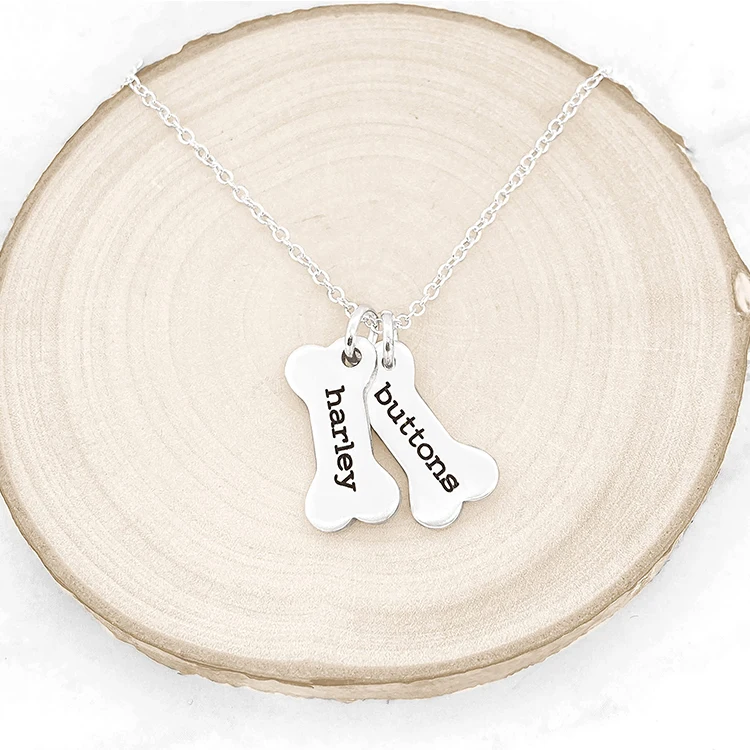 Custom Dog Bone Memorial Necklace Personalized Names Pet Jewelry Puppy Animal Pendant Handmade Products For Dog Lovers