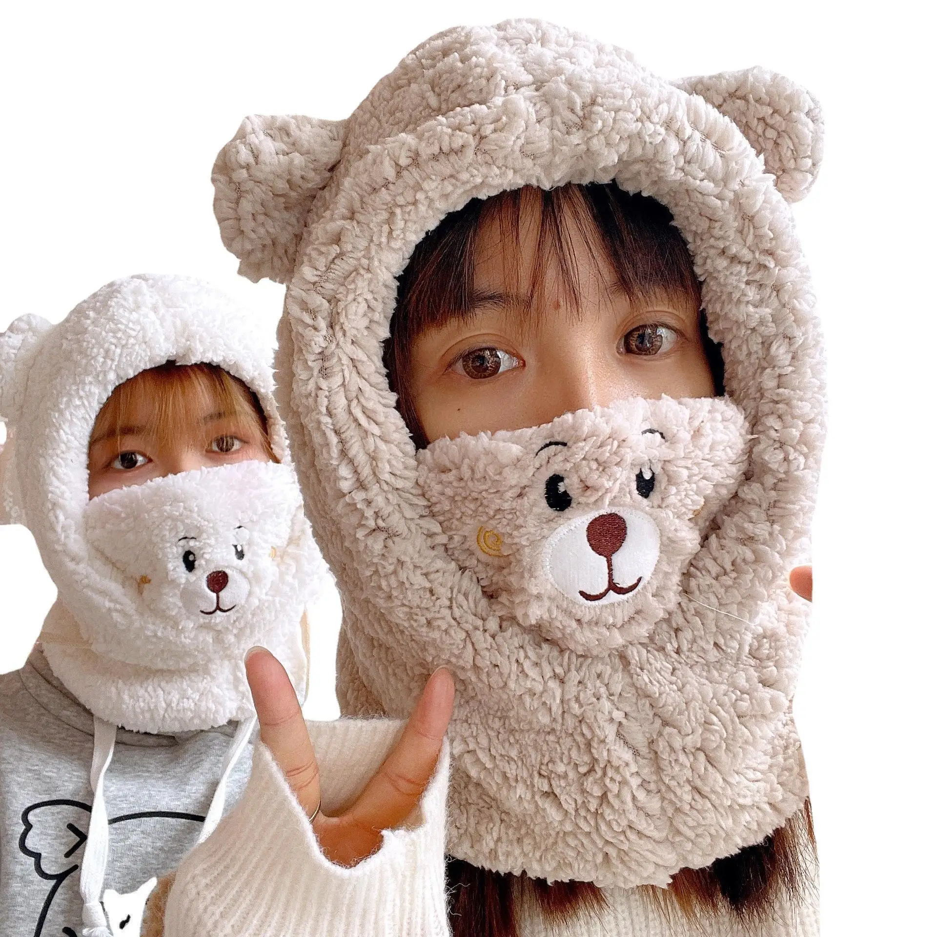 2022 меховая шапка шарф Варежки комбинированные женские зимние теплые милые шапки с медведем шарф-Рукавицы Набор для женщин