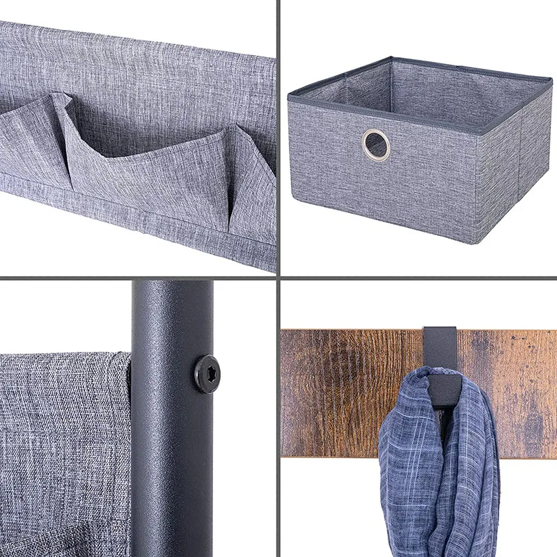 Wholesale wooden coat stand entryway metal frame coat rack free standing clothes rack with fabric drawer