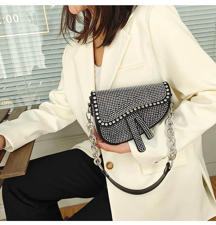 Waterproof dance woman handbag high quality ladies fashion leather handbag 2021 rhinestones handbag