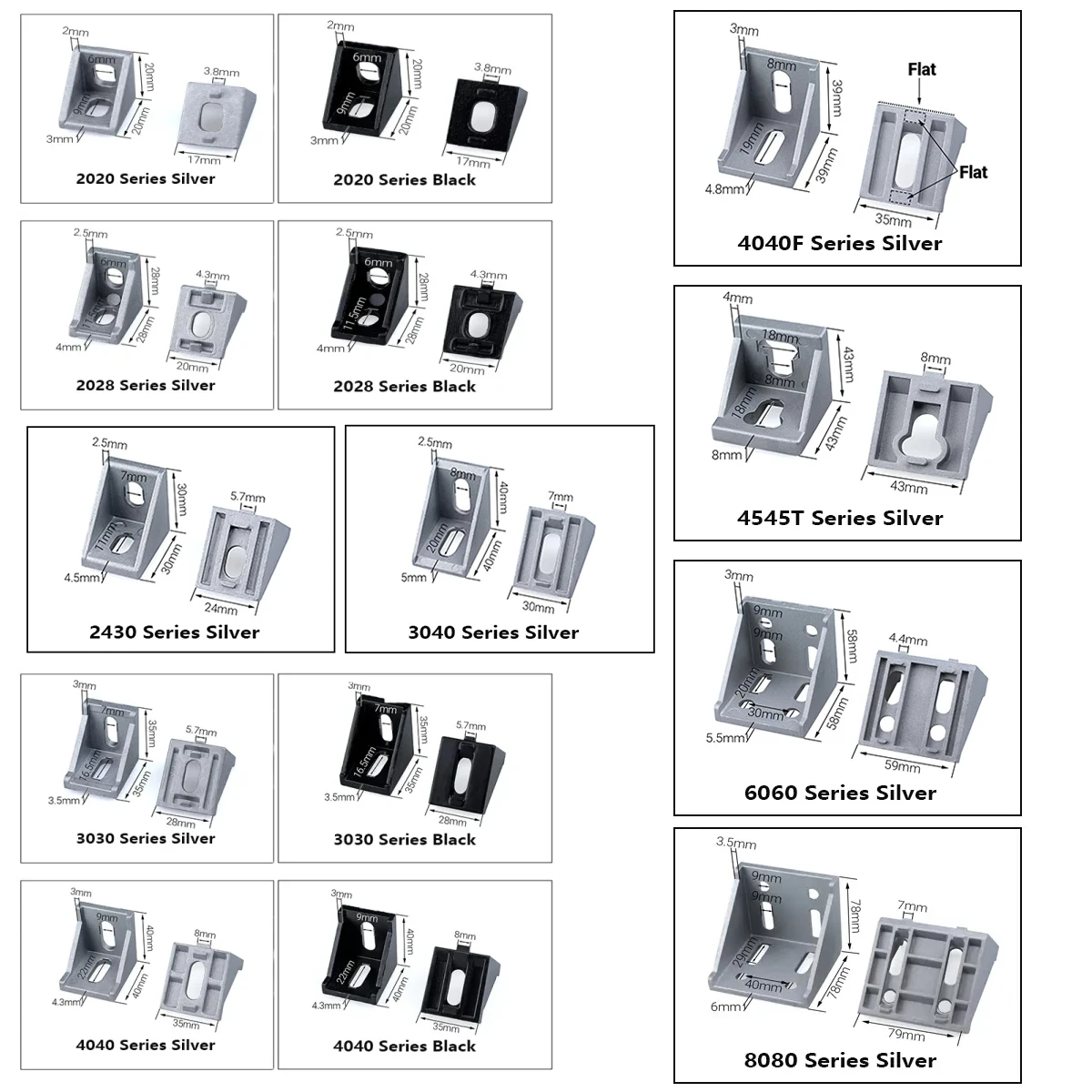 Factory Die cast 90 degree Angle Corner Bracket Aluminium Profile Connector  for T Slot Extrusion Profile 2020/4040/4545/3030