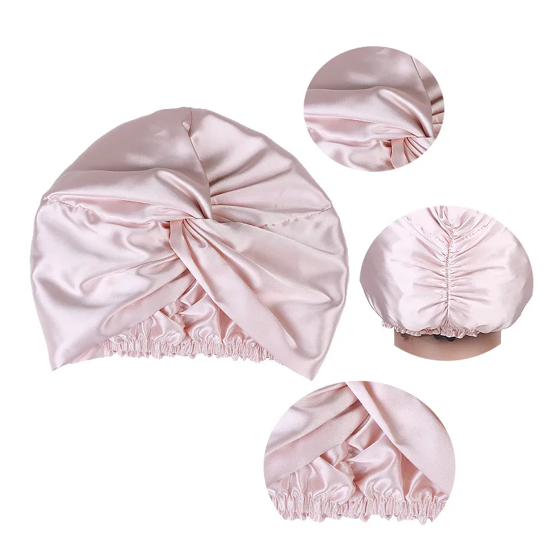 Wholesale Double Layer Hair Bonnet Customized Women Satin Bonnets Turban With Logo