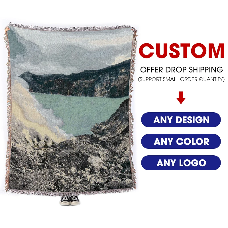 Custom Jacquard Woven Bohemian Throw Blanket Tapestry Style for Home Decor and Sofa Use