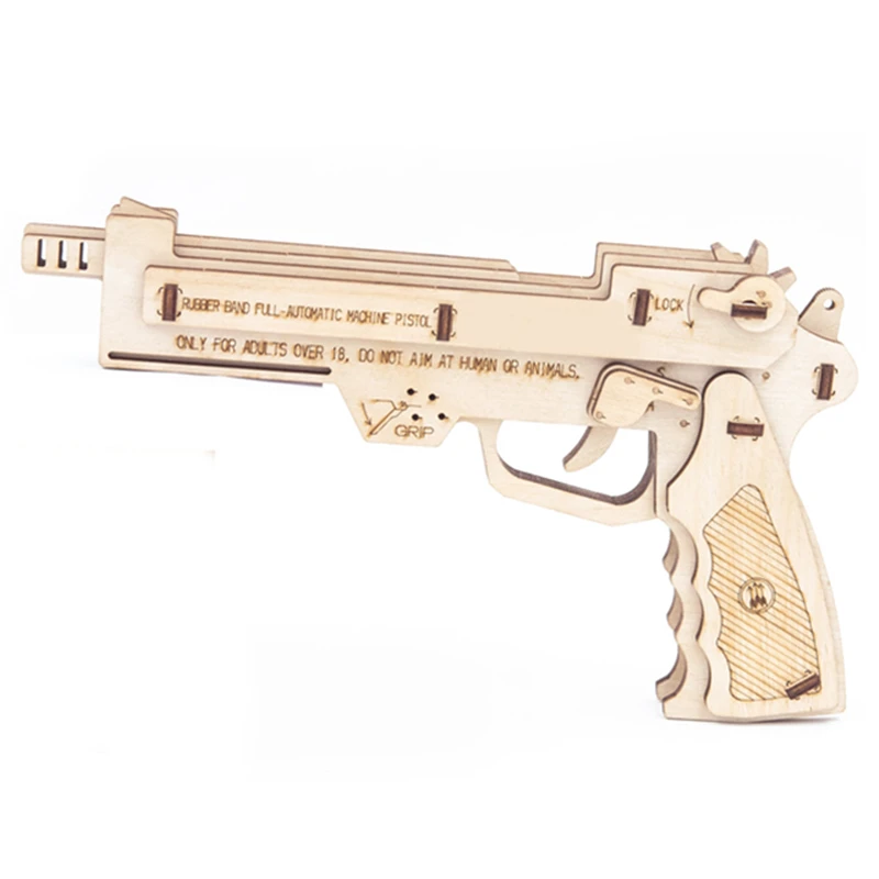 Конкурентоспособная цена уникальное производство Резиновая лента пистолет 3D модель детская головоломка деревянная игрушка «сделай сам»