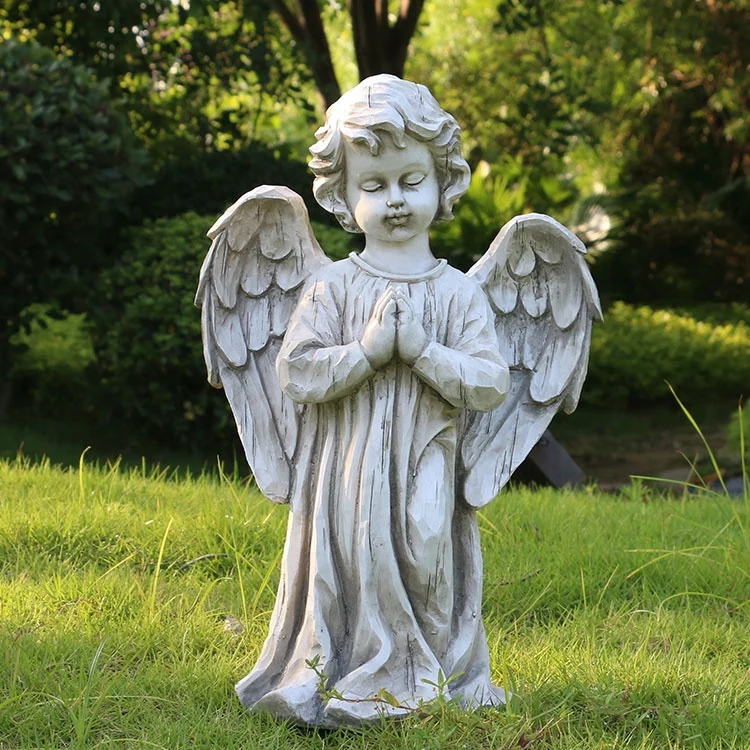 China factory polyresin praying boy garden angels statues, resin decor praying angel garden statue&