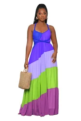 Wholesale Pleated Chiffon Dresses Elegant Lace Up Halter Maxi Dress Women Ladies Printed Sleeveless Casual Long Chiffon Dress