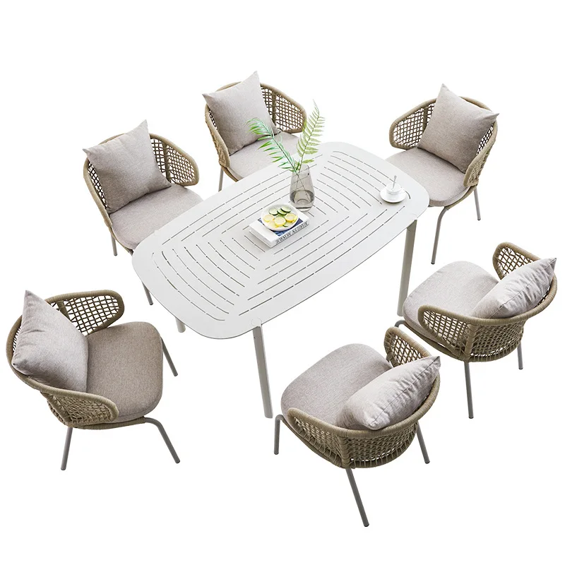 Bistro Restaurant Modern patio balcony plastic string chair rattan rope outdoor garden dining chair