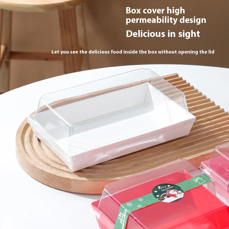 Logo Printing Food Grade Paper Bakery Packaging Box Sushi Swiss Roll Cake Takeaway White Box with Lid