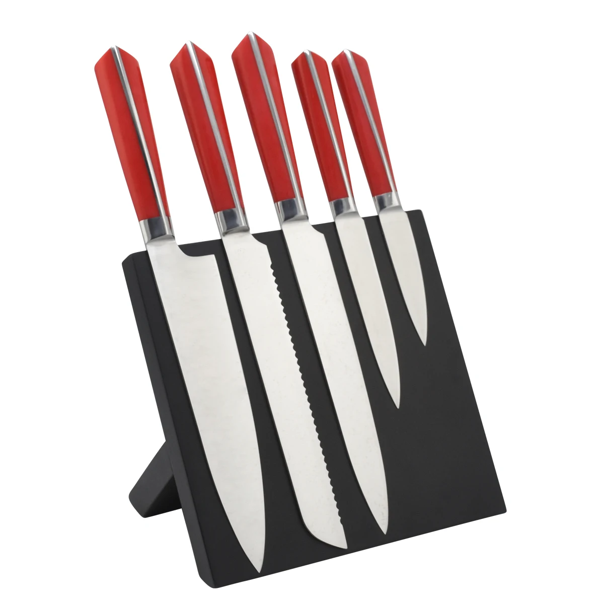 Customized Forge handle 5pcs Kitchen knife set Stainless steel with Foldable Magnetic wooden stand
