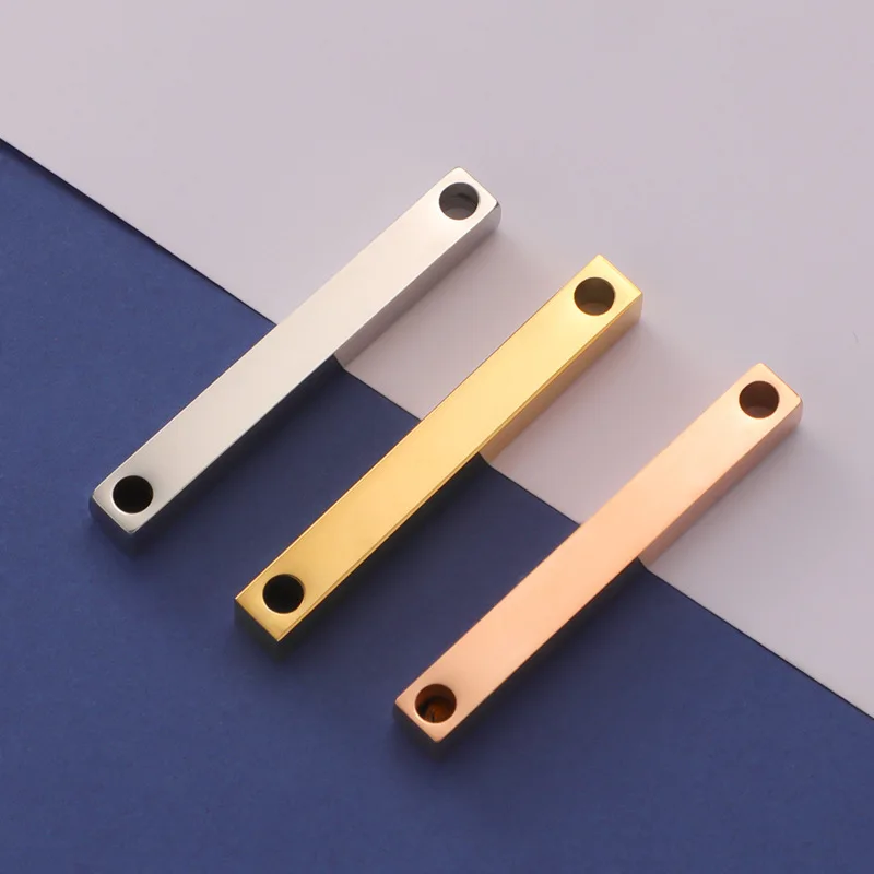 Stainless Steel Custom Jewelry 18K Gold Plated Engravinge Blank Vertical Bars Pendant Necklace Charm