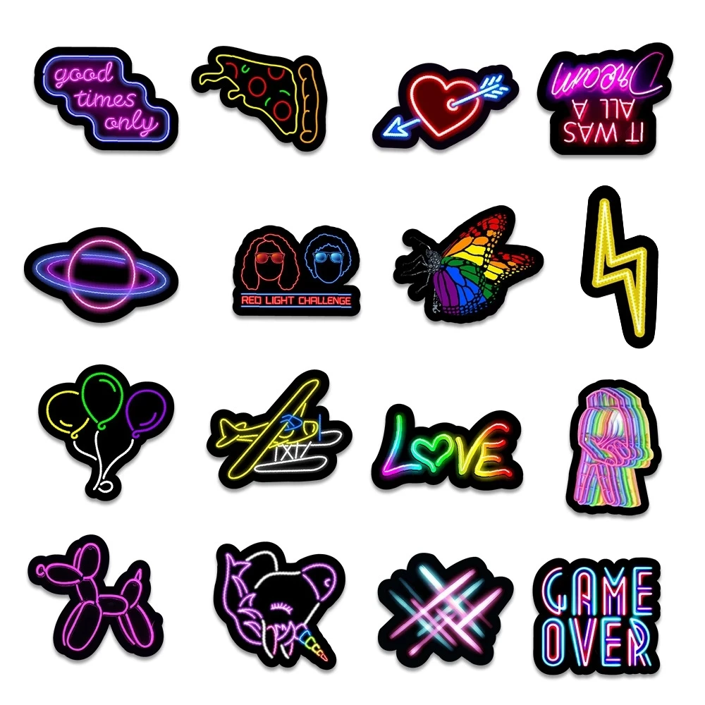 Custom Cartoon Neon Light Graffiti Stickers Car Guitar Luggage Suitcase DIY Toy Decal Sticker for Kid