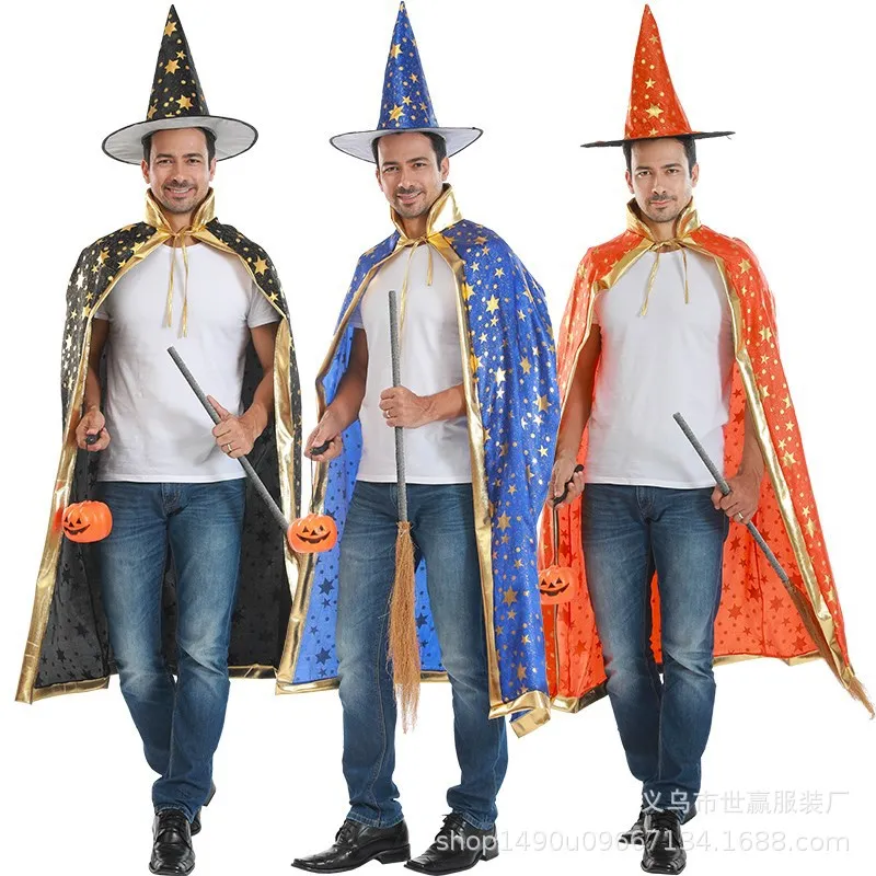 Halloween Costumes Cosplay Kids Wizard Party Costume Cloak Fancy Dress Witch Cape With Hat for Boys Girls Toddlers