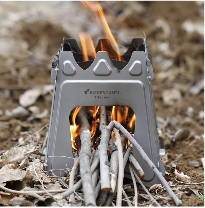 Rover Camel Portable Wood Burning Stove Outside Stainless Steel Backpacking Stove for Picnic BBQ
