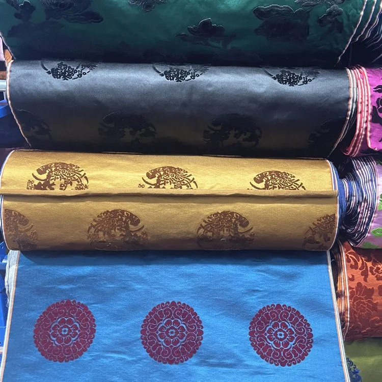 Silk brocade with velvet jacquard  Palace luxury silk jacquard fabric for garment Bhutan garment fabric
