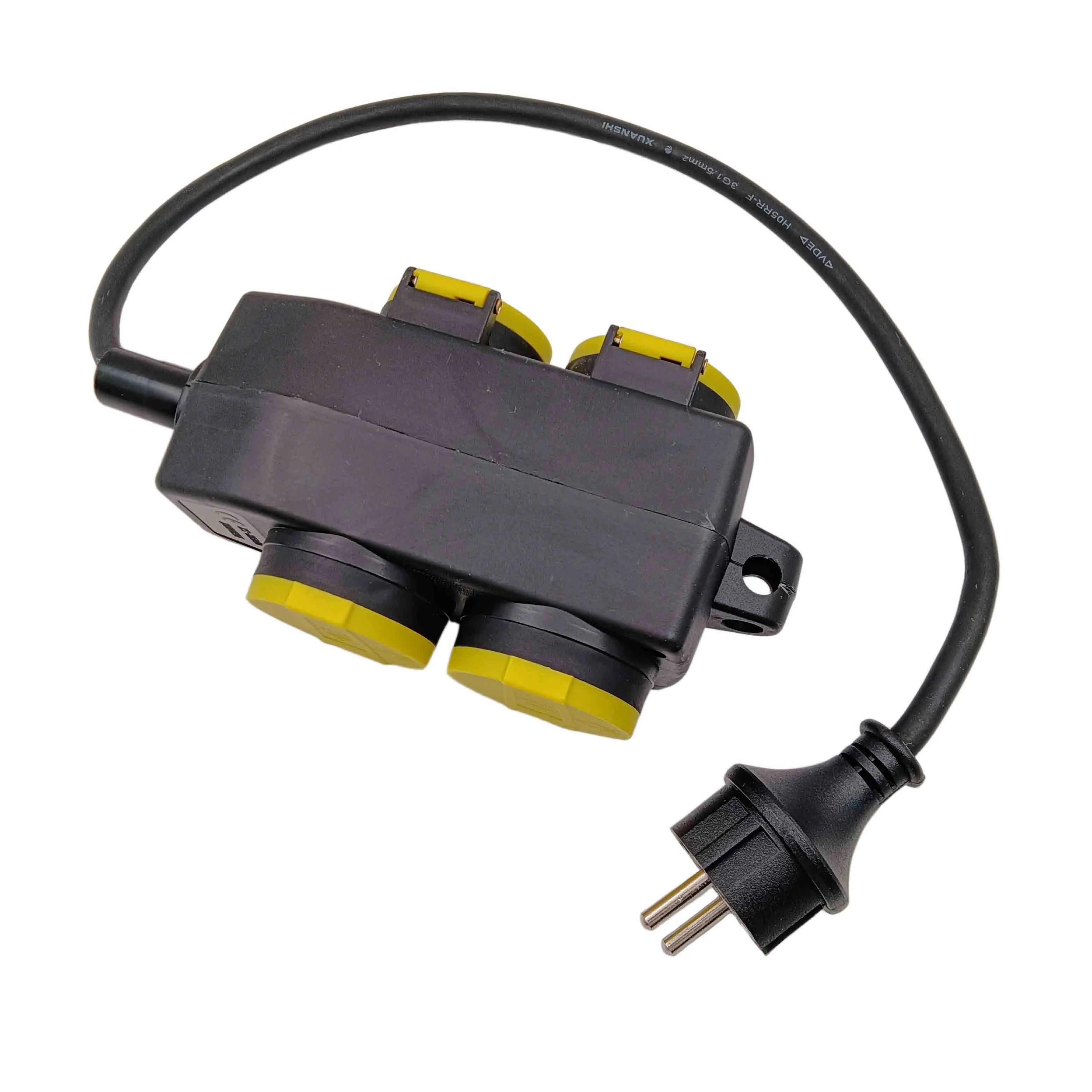 4 outlet Schuko IP44 Waterproof Extension Power Cord 16A 250V