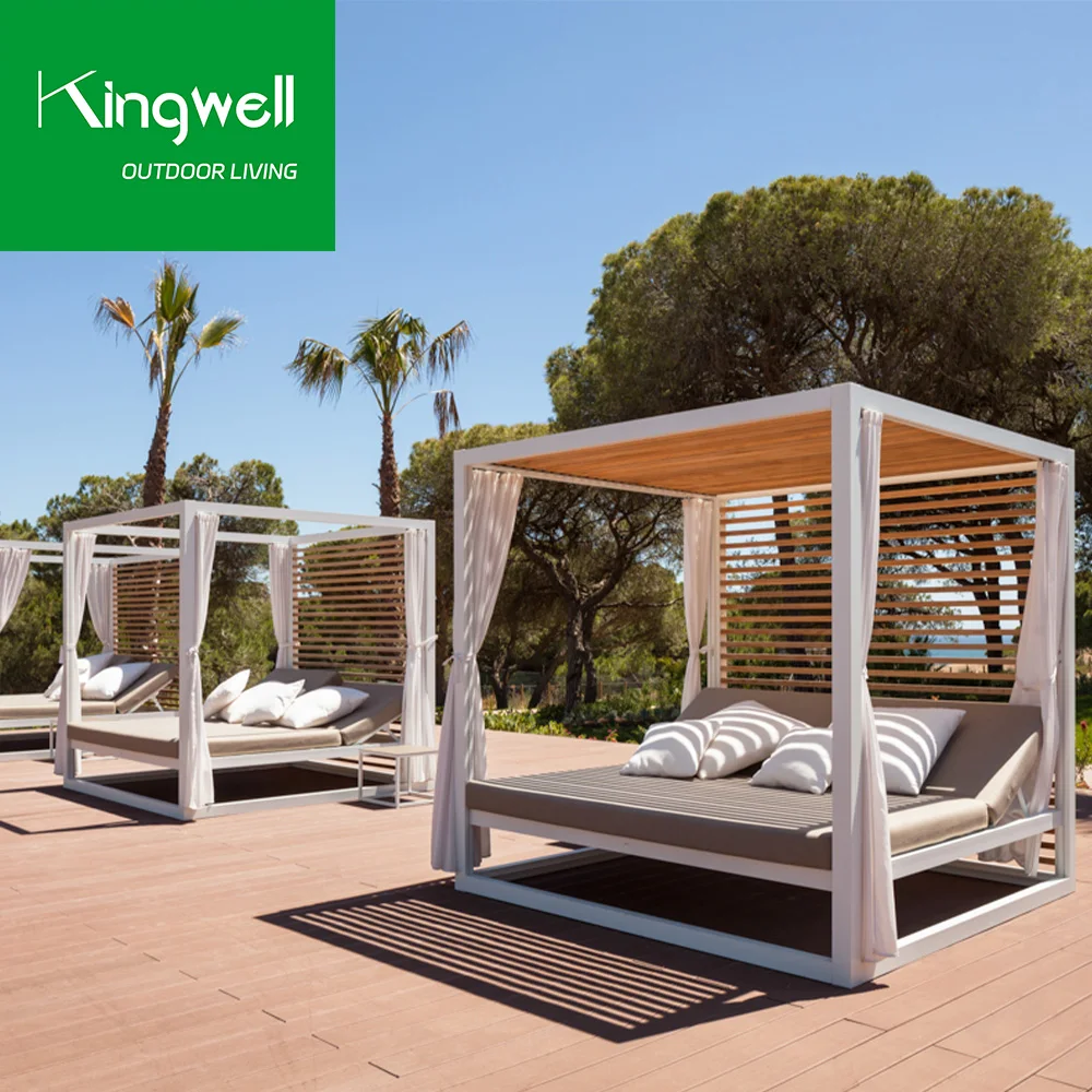 Outdoor furniture all weather aluminum patio sunbeds hotel beach teak wood waterproof sun lounger for beach