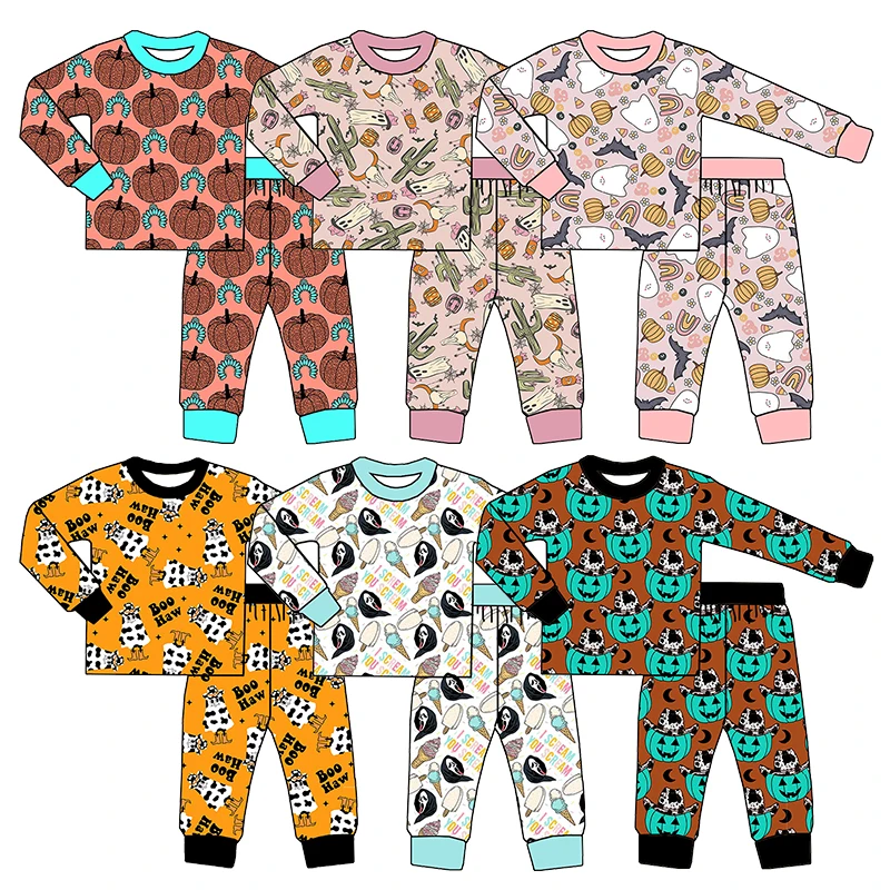 Boutique Baby Pajamas Sets Halloween Western pumpkin Print two pieces Lounge Set Kids Jogging Suits