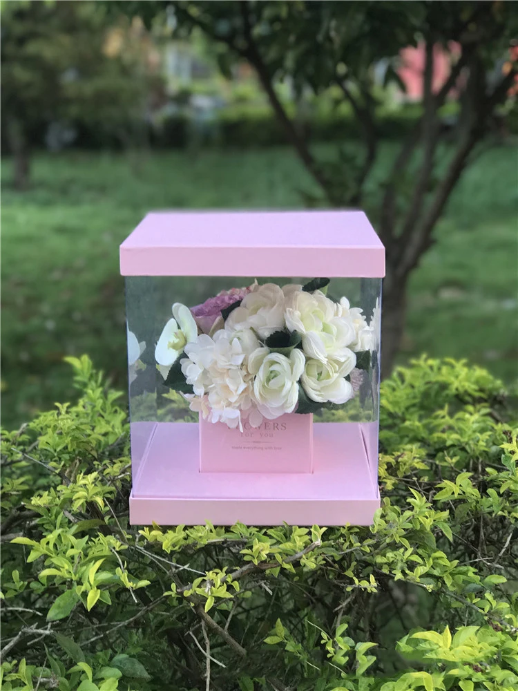 Chinese manufacturer custom square transparent plastic gift box clear pvc flower box clear flower box