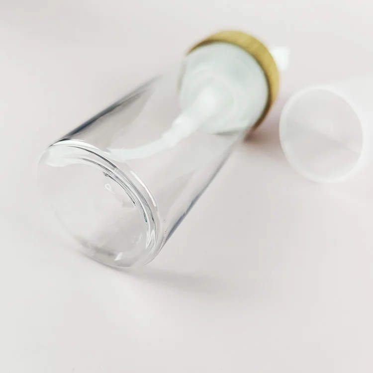 hot sale 150ml empty clear color bamboo collar plastic foaming soap foam pump bottle with bamboo lid