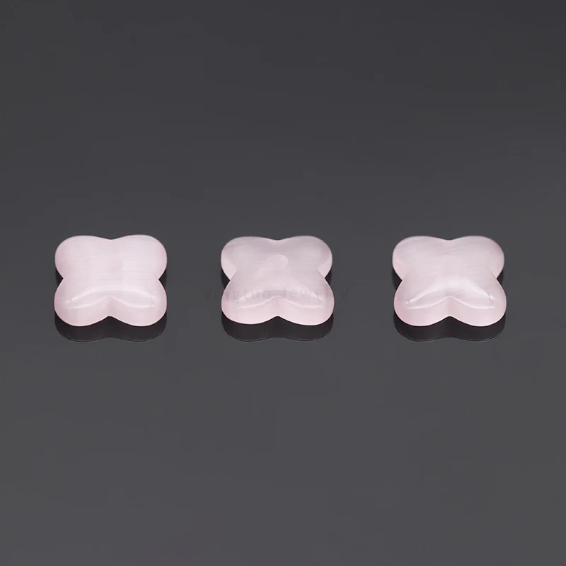 Hot Sale Synthetic Pink Stone Four Leaf Clover Loose Gemstone  with Hole for Jewelry Making