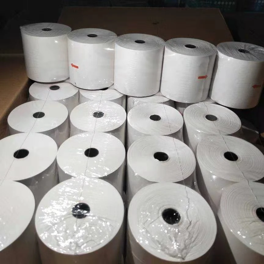 Factory 80mmx83mm thermal sensitive paper reel 65gsm 5 reel plastic film