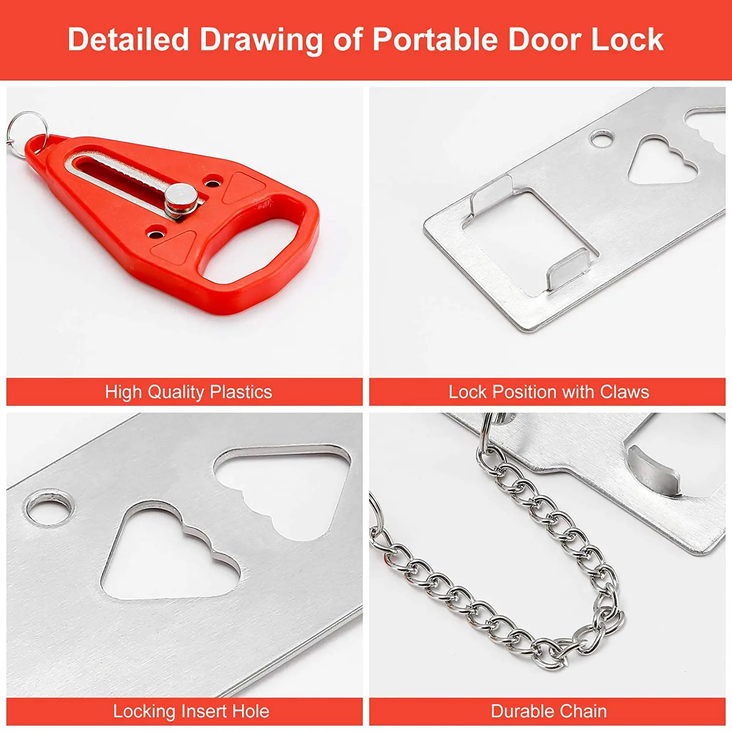 New desgin red green blue Security Portable Door Lock Travel Guard Hotel School  Privacy PadLock Stopper Home Portable Lock