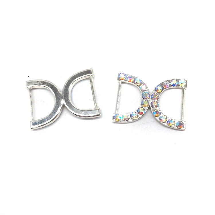 Double D Shape Rhinestone Slider Decorative Metal Buckles Ring Type for Bikini Shoes Belts Bags and Garments