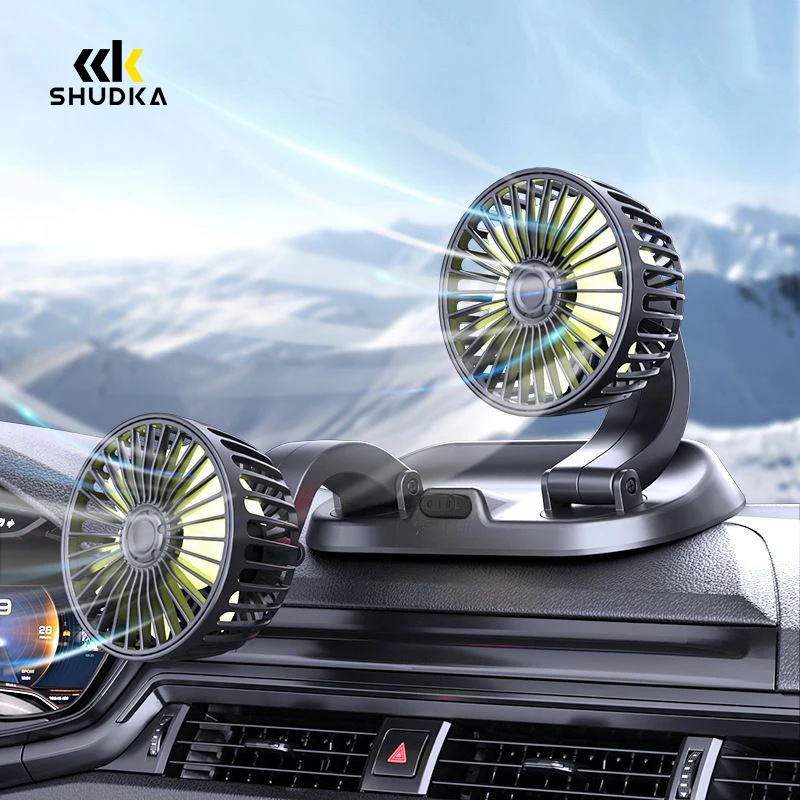 2023 New Hot selling double head adjustable USB 360 degree rotating car cooling fan