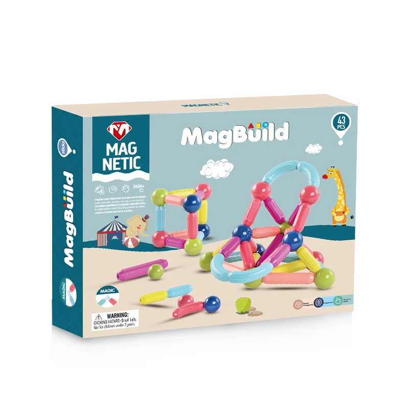 STEM preschool Mini Magnetic Building Blocks Set Magnetic Sticks Toys for Toddlers 43PCS