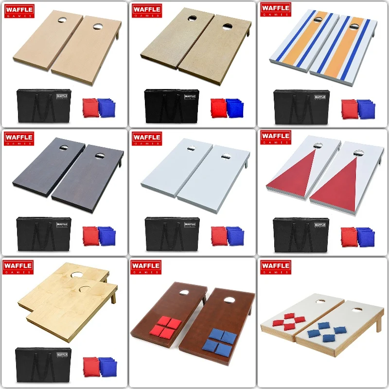 WAFFLE GAMES Premium ACL ACO Standard Official Size Stained Wooden cornhole game bean bag toss