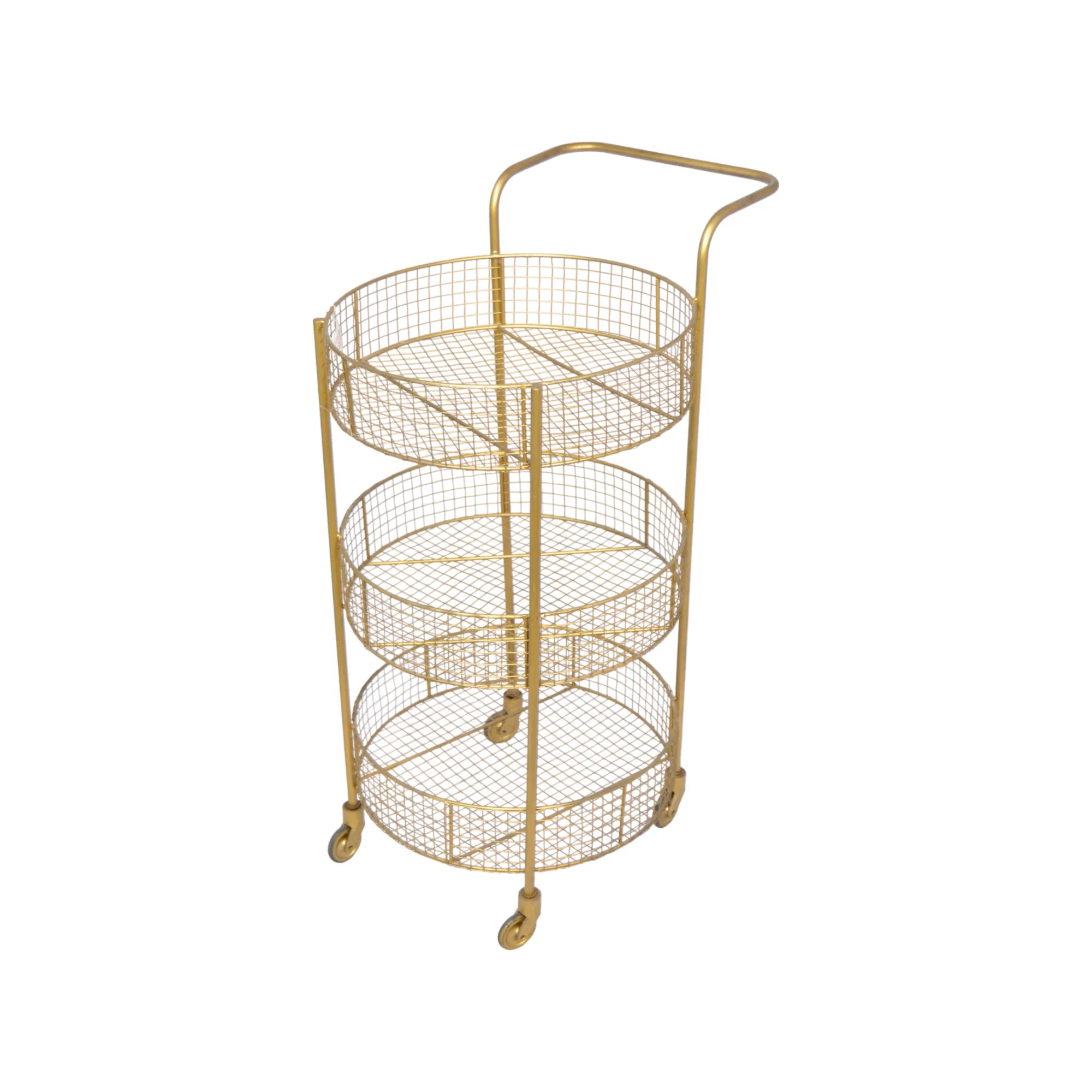 Customize 3 tier with 4 wheel Vegetable Fruit House Hold Mesh Basket with Handle Metal Storage Organizers Wire Kitchen Basket