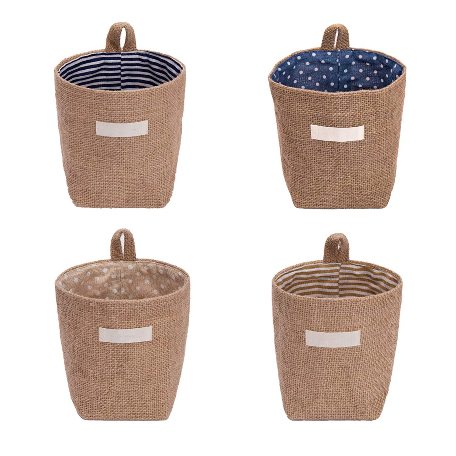 Hot Sale Wall-Hanging Storage Bags Cotton Linen Storage Basket Foldable Family Organizer Box Decorative Bag Jute Hanging Basket