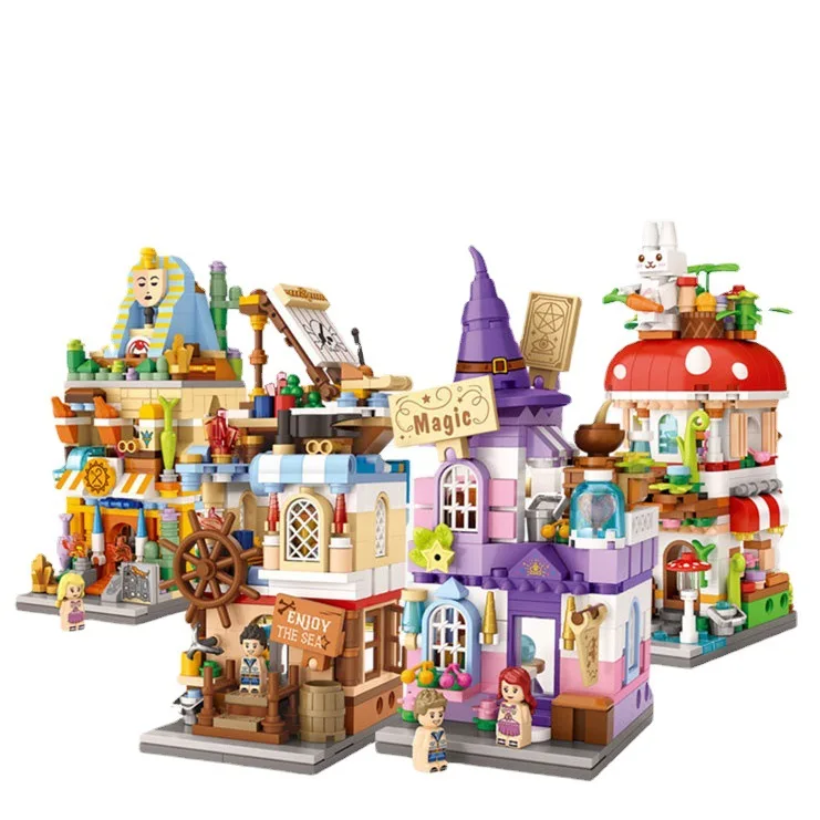 Новое поступление 1649-1652 пластмассы из АБС-пластика DIY MOC городские кирпичи Волшебный Магазин LOZ вид на улицу мини-блоки игрушки для рождественского подарка