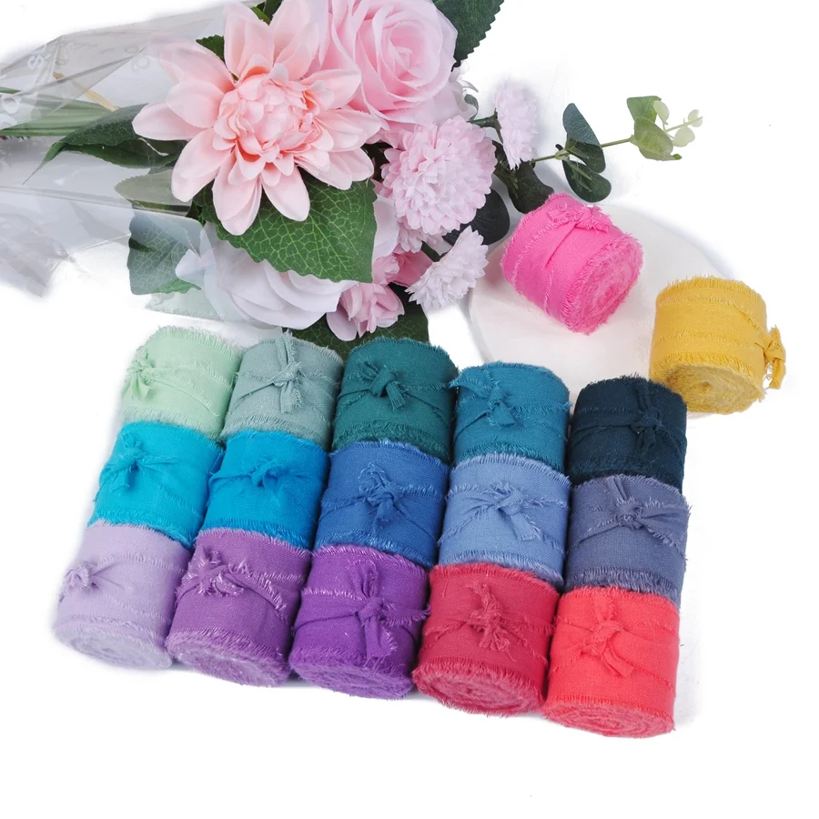 Gift Wrapping Frayed Edges Hand Dyed High Quality Natural 100 Cotton Ribbon For Rustic Wedding Invitation