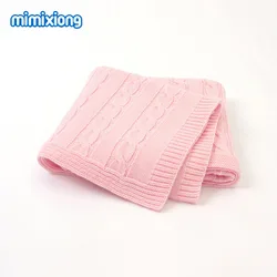 Wholesales  solid knitted baby blanket fabric natural warm knitted crochet baby swaddle wrap blanket winter