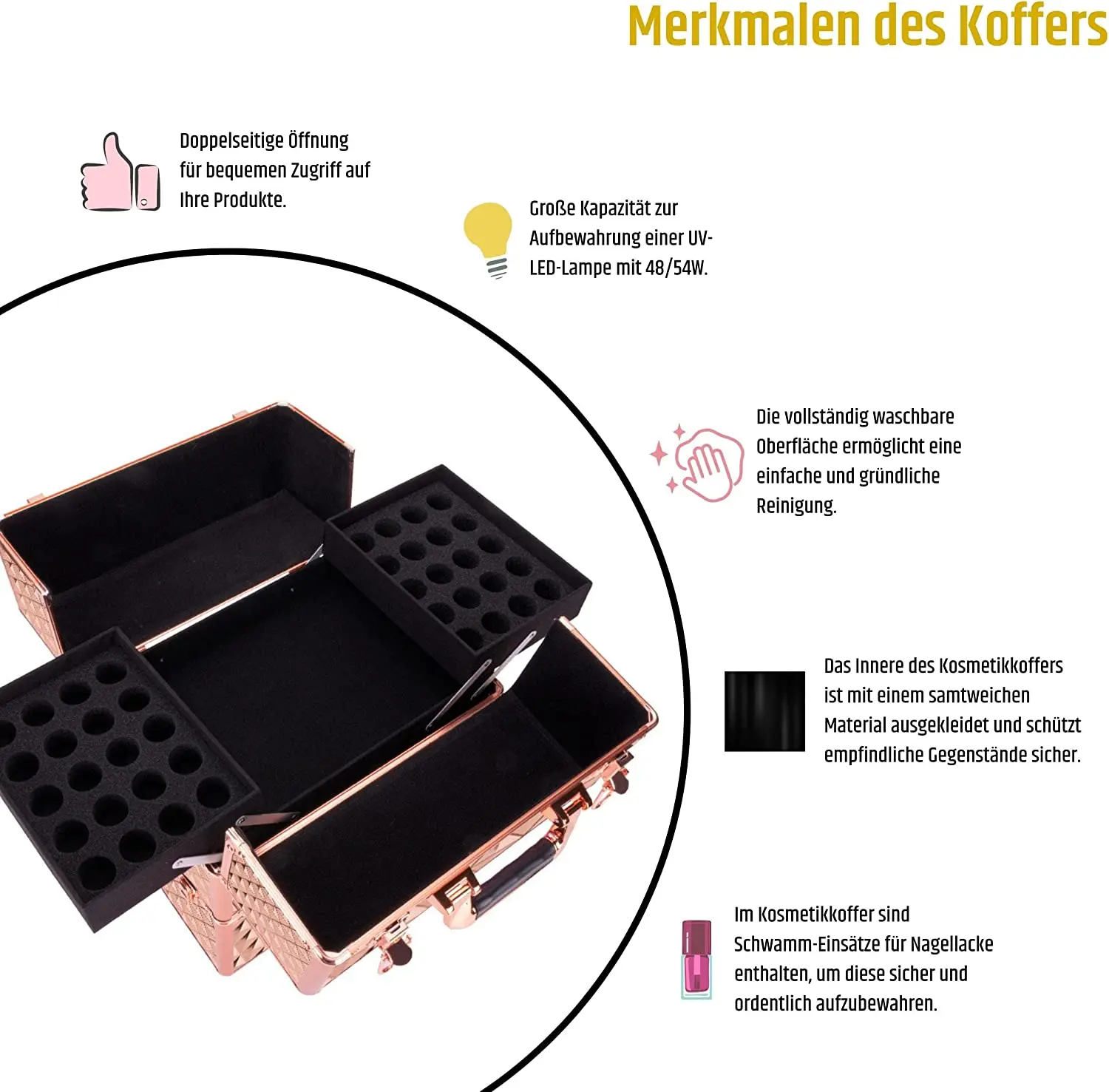 Vanity Case for Lamp and Nail Polish Accessories, Rose Gold, Cosmetic case