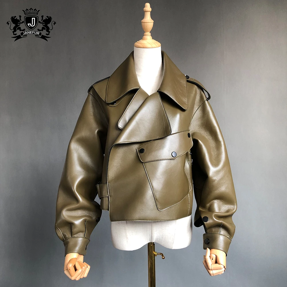 2021 New Design Fashion Slim Sheepskin Short Women Leather Coat Women Coats