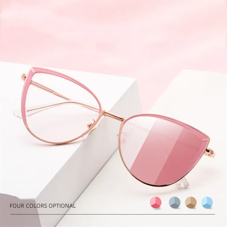 Trendy Cat Eye Metal photogrey Frames Photochromic Spectacle Glasses Anti Blue Light Optical Frame Women Eyeglasses Wholesale
