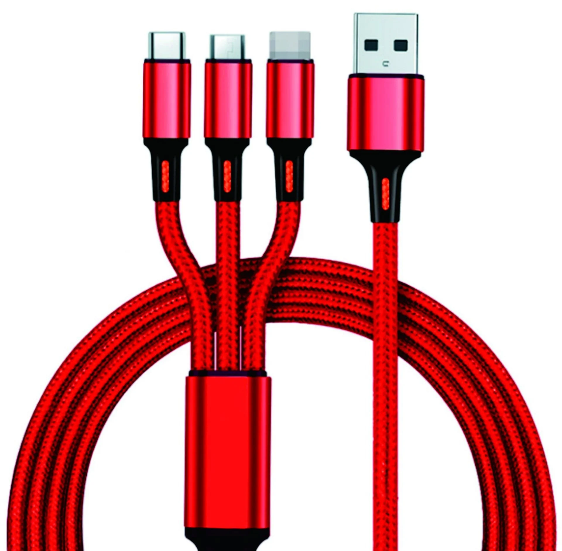 Nylon braided one drag three data cables Mobile phone fast charging for iphone Android type-c three in one charging cable