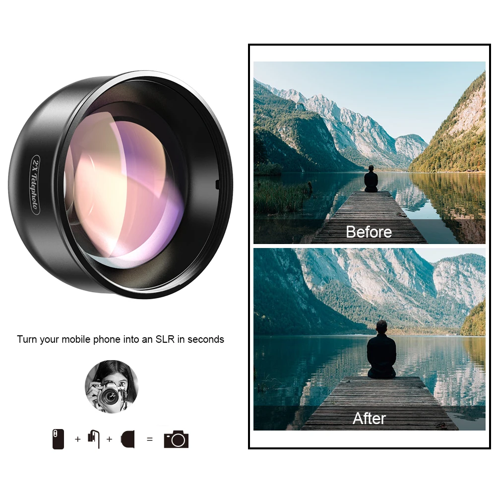 2024 Apexel 60mm Telephoto Professional Mobile Phone Lens for Smartphone HD Portrait 2x Optical Zoom