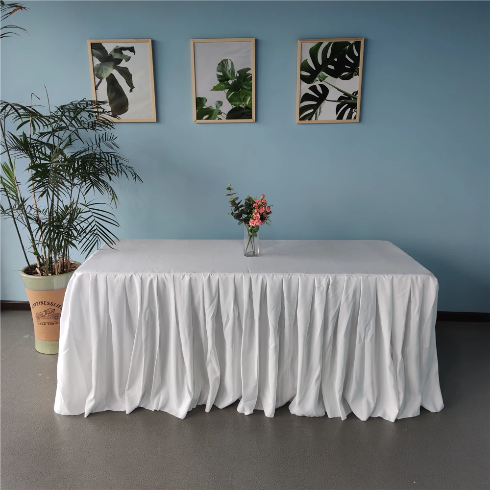 wholesale 6ft rectangular ruffled wedding banquet table skirt factory