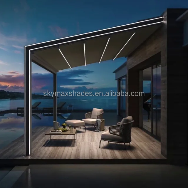 Bioclimatic Aluminum PVC Pergola Sliding Porch Awnings Retractable Roof Systems