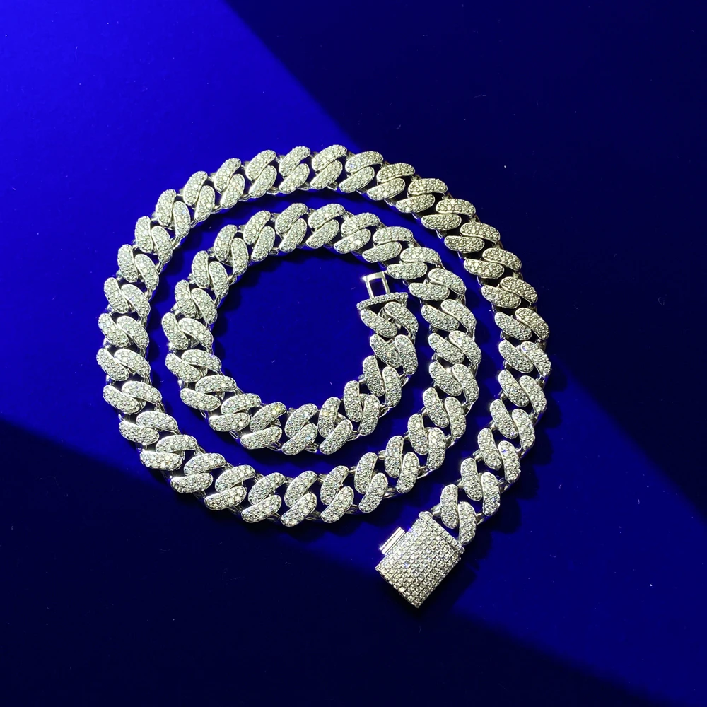 Hip Hop Rappers Jewelry 16mm 14K 18k White Gold Plated 925 Sterling Silver Vvs Moissanite CZ Diamond Iced Out Cuban Link Chain