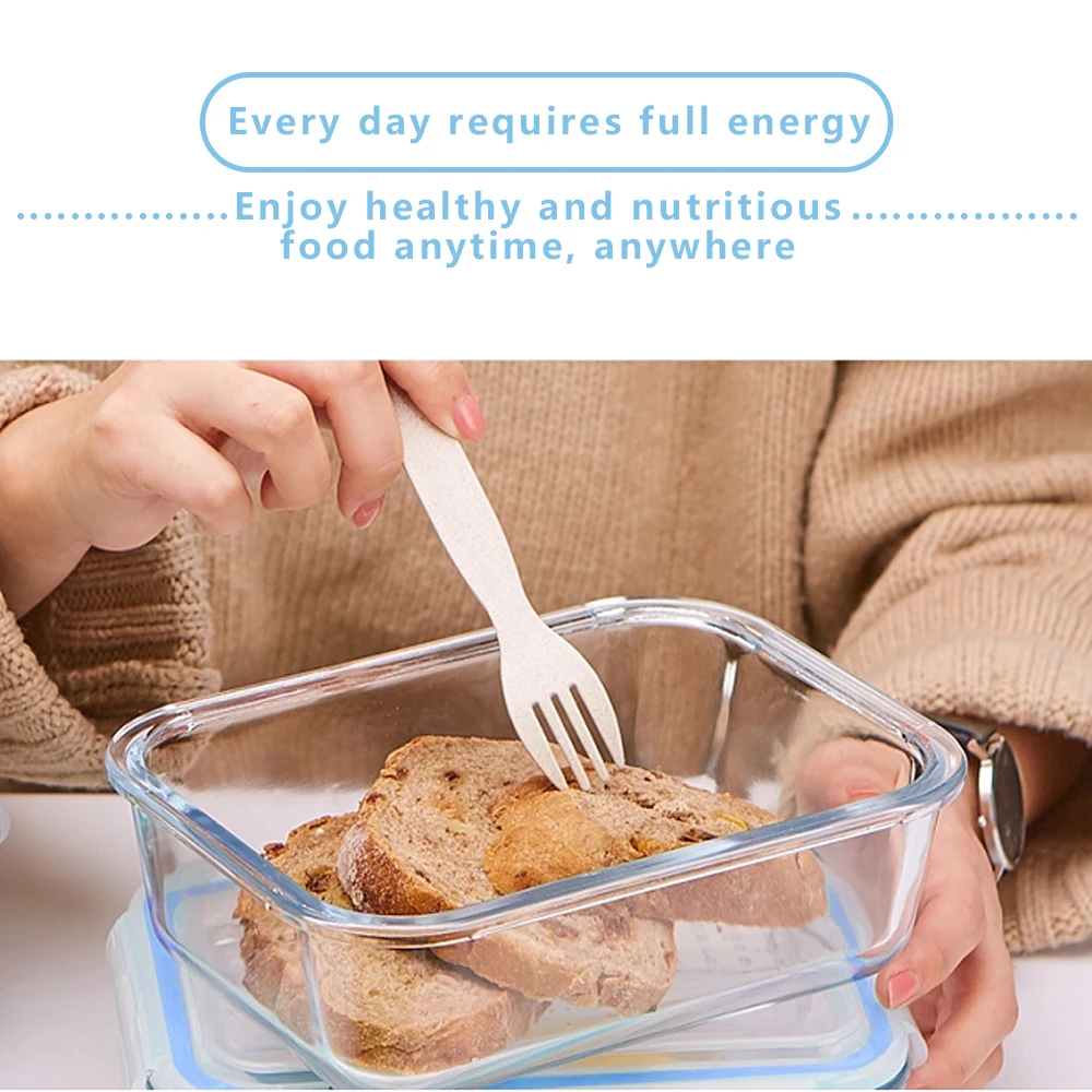 Индивидуальный офисный Ланч-бокс, контейнер для хранения пищевых продуктов из боросиликатного материала, кухонные стеклянные контейнеры с пластиковыми крышками