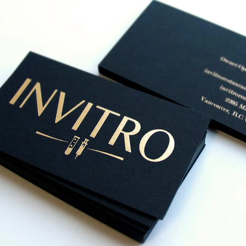 Luxury hot stamping gold metal  foil black cardboard business visiting name cards with logo