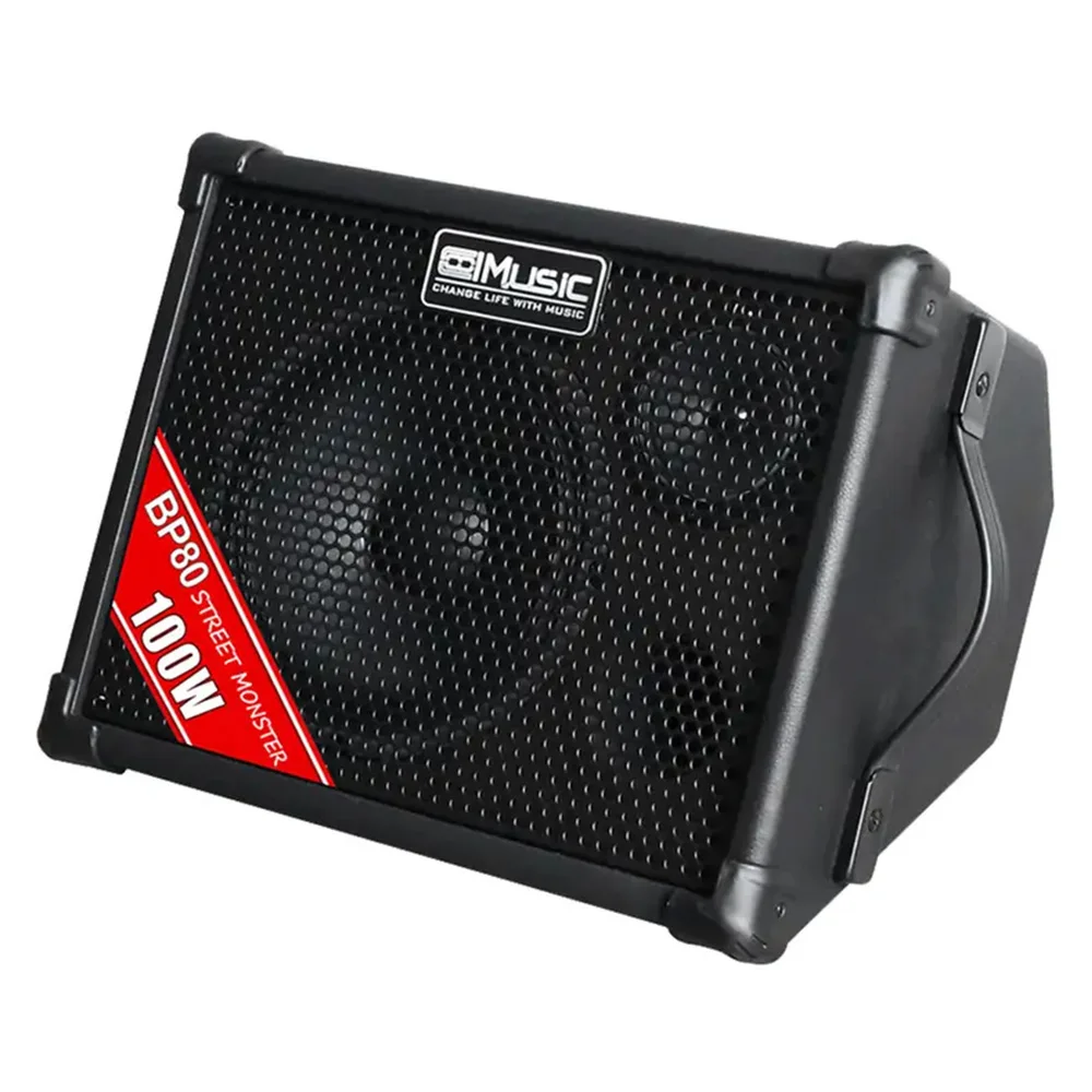 COOLMUSIC BP80 100-Watt Battery Power Amplifier with Microphone Input Portable Outdoor Speaker  & Horn