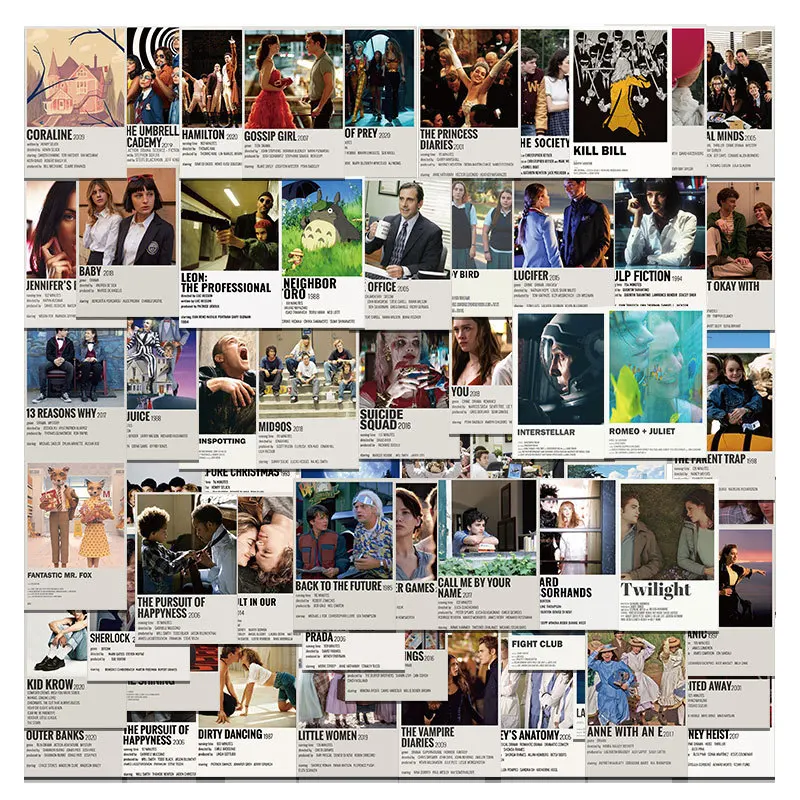 50Pcs Random Classic Movie Stickers Horror Movie Stickers Comedy Love Stickers for You