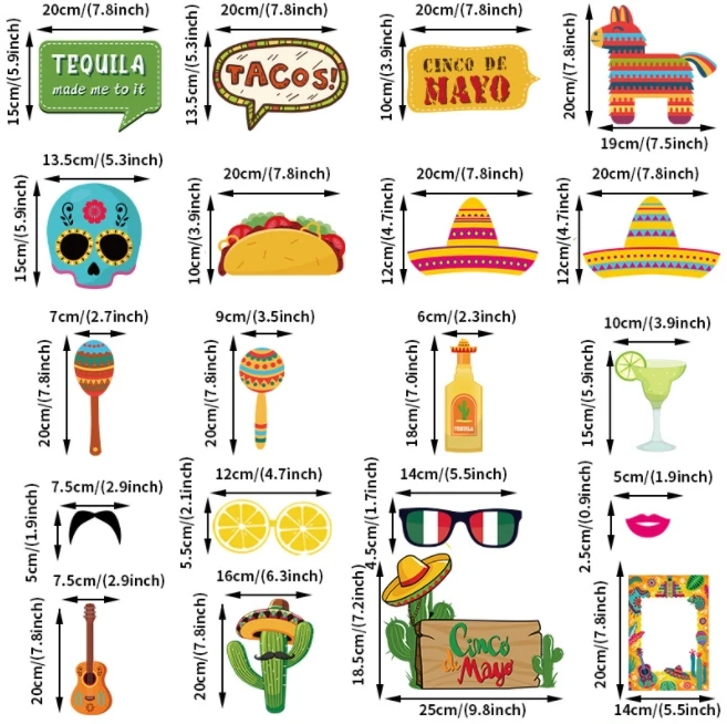 Custom Mexican Cactus Tacos Skull Mojito Pinata Design Paper Photo Props Flags for Dia De Los Muertos FIESTA Holiday Party Decor