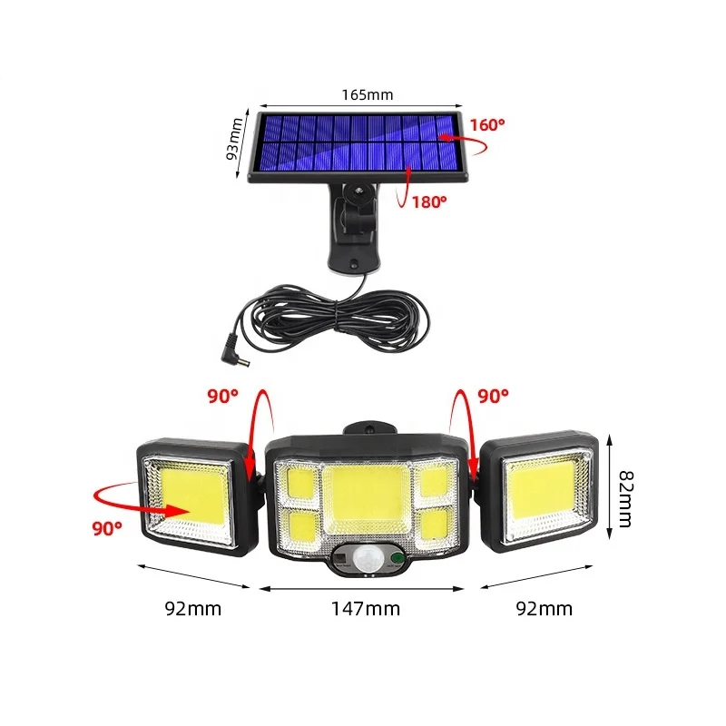 Seperate 192COB Remote Control Solar lamp wall lamp outdoor High Power wall garden lamp waterproof garage street light